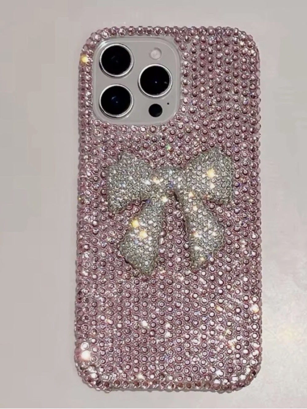 Pink Rhinestone Bow Bling Phone Case - Compatible with Multiple Models
